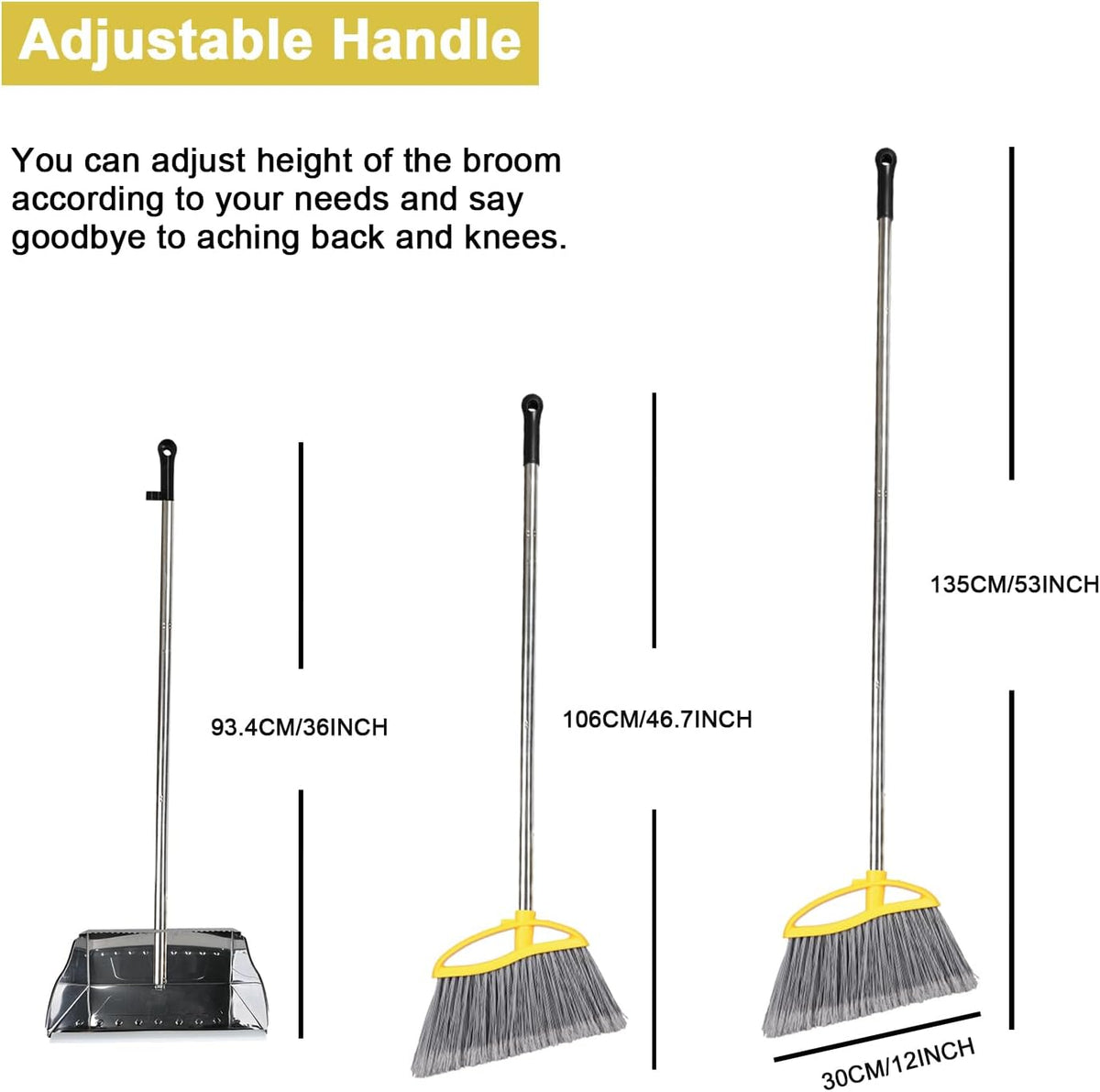 Stainless Steel Dustpan with Outdoor Stiff Bristles Broom,Long Handle Metal Dust Pan and Heavy Duty Broom for Home,Lobby,Office