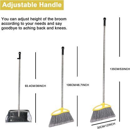 Stainless Steel Dustpan with Outdoor Stiff Bristles Broom,Long Handle Metal Dust Pan and Heavy Duty Broom for Home,Lobby,Office