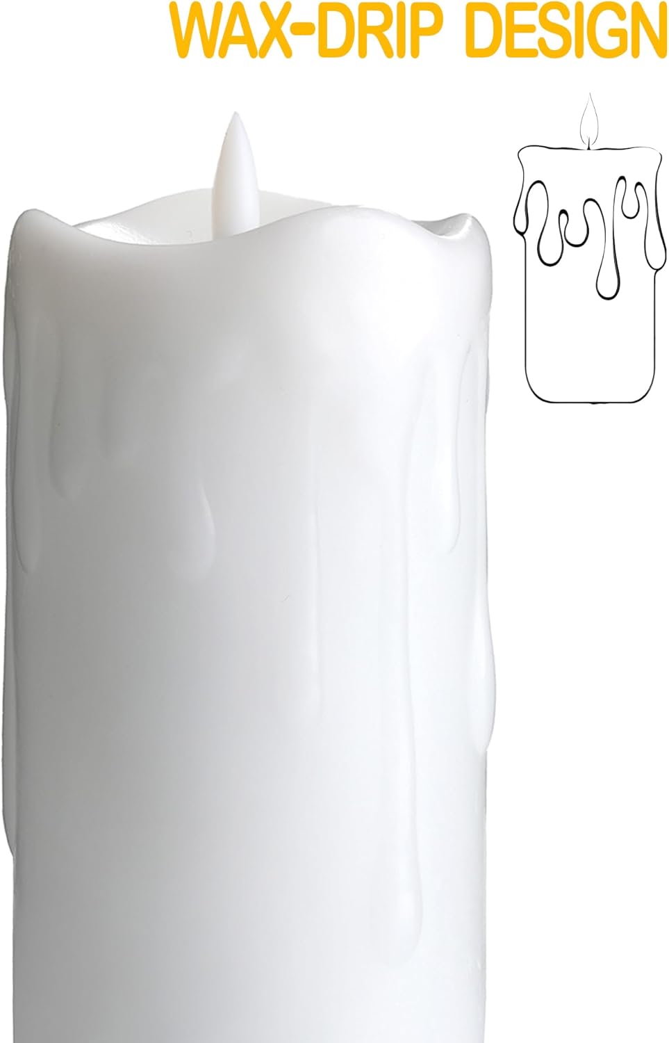 Gmnee 3"x4" Flickering Flameless Candles with Remote Timer, Real Wax, Ivory Pillar Candles, Set of 3 Fake LED Battery Operated Candles for Home, Fireplace, Centerpiece, Rustic and Farmhouse Decor