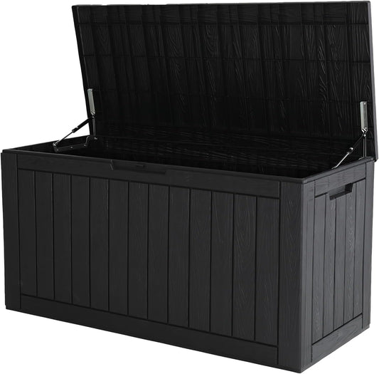 Bifanuo Large Outdoor Deck Box, Waterproof Resin Storage Box with Hydraulic Rods, Lockable Patio Storage Bench with 330 Lbs Load Capacity