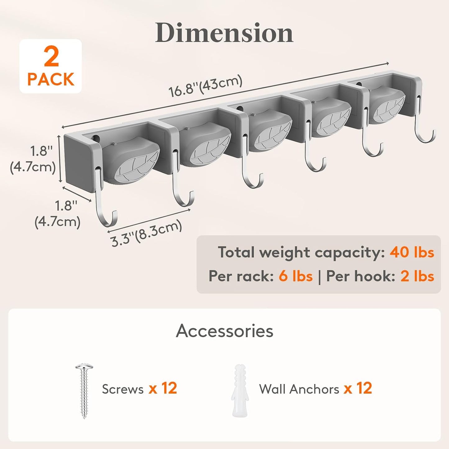 Lifewit Broom and Mop Holder Wall Mount, Non-Slip Cleaning Tool Hanger Organizer with 6 Hooks 5 Slots, Heavy Duty Hanging Broom Utility Rack for Kitchen, Garden, Garage, Laundry, 1 Pack, Black