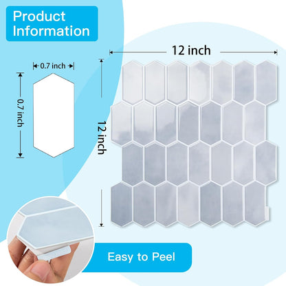 Art3d 10-Sheet Heavy-Duty Peel and Stick Backsplash, Self-Adhesive Vinyl Wall Tiles for Kitchen Countertop Bathroom, White