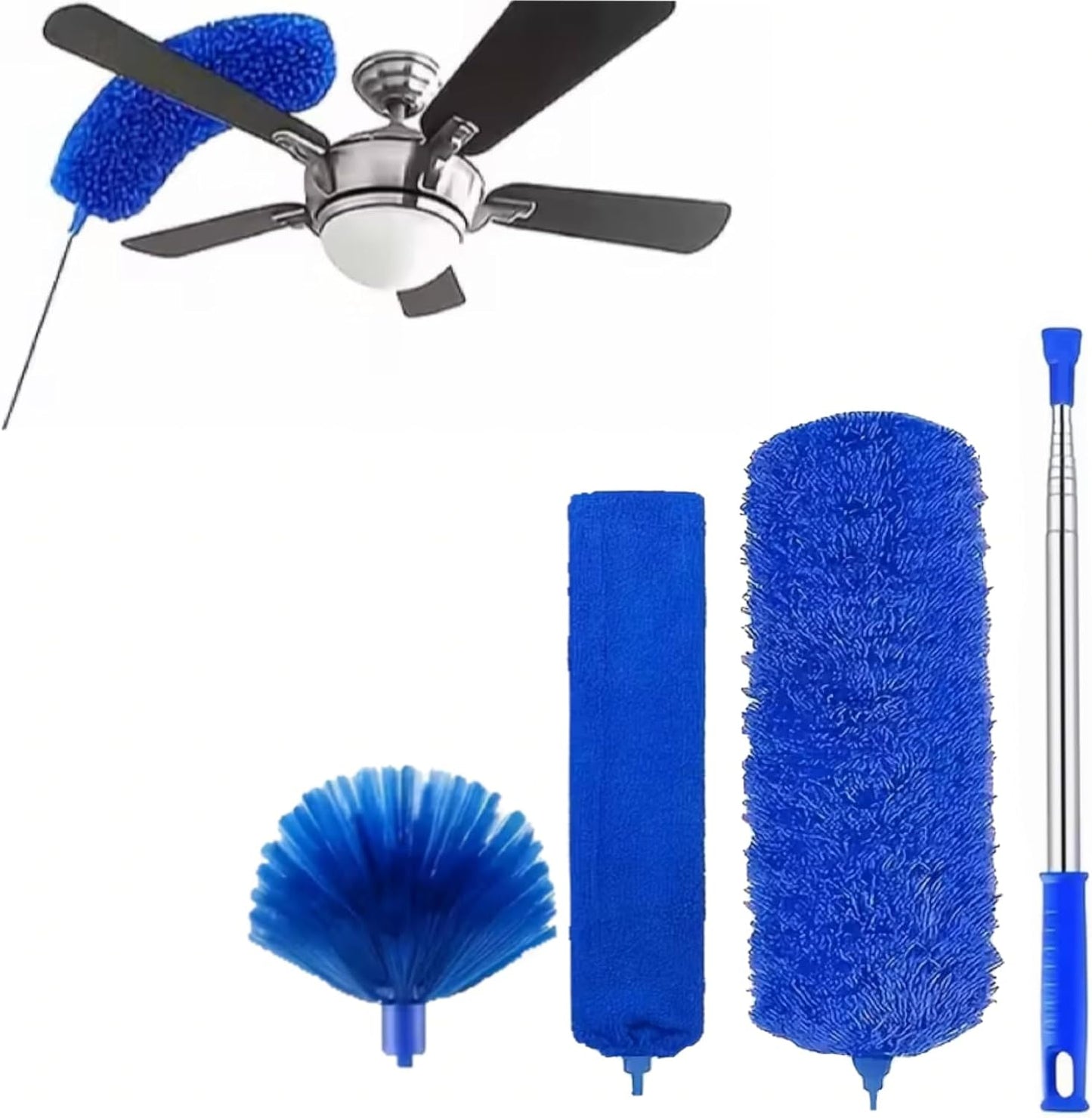 Duster Cleaning Kit 4 Pack, with Extra Long Extension Pole 110 inch,Washable Dusters for Cleaning Furniture, Ceiling Fan,Blinds, Baseboard, Cobwebs, Car, Home & Office Cleaning Supplies