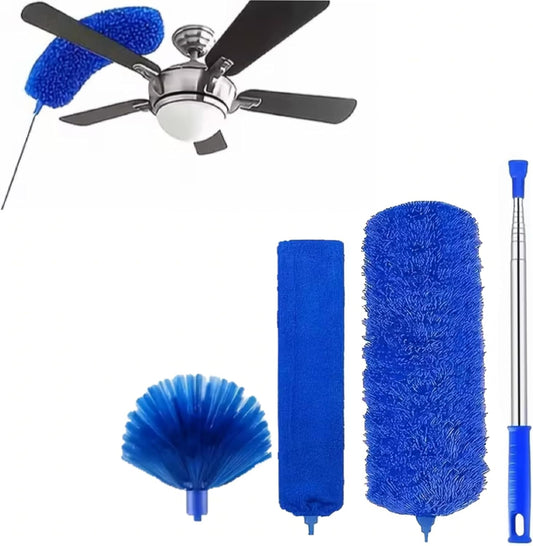 Duster Cleaning Kit 4 Pack, with Extra Long Extension Pole 110 inch,Washable Dusters for Cleaning Furniture, Ceiling Fan,Blinds, Baseboard, Cobwebs, Car, Home & Office Cleaning Supplies