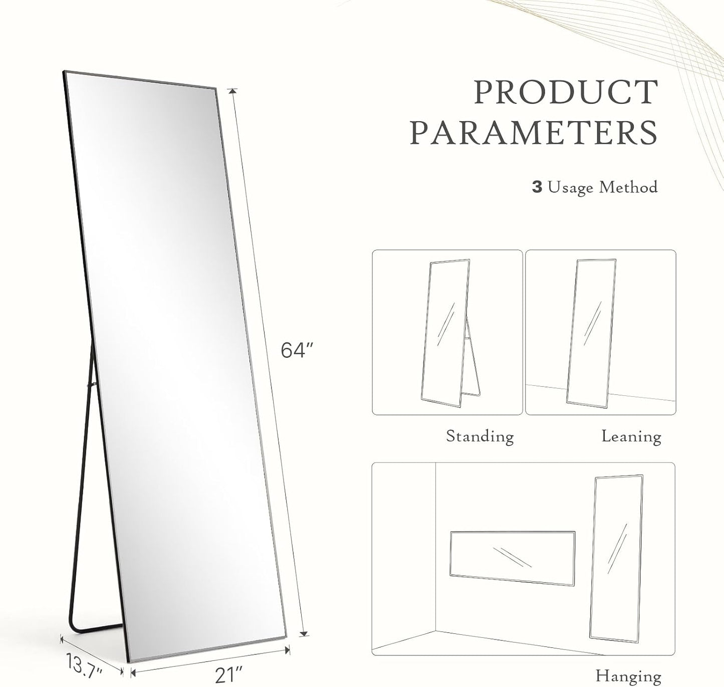 Arched Mirror Full Length, Upgraded 16"x59" Body Wall Mirrors with Shatter-Proof Glass, Floor Standing, Hanging or Leaning, Tall Arch Mirror with Stand Aluminum Alloy Frame for Bedroom Cloakroom