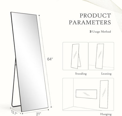 Arched Mirror Full Length, Upgraded 16"x59" Body Wall Mirrors with Shatter-Proof Glass, Floor Standing, Hanging or Leaning, Tall Arch Mirror with Stand Aluminum Alloy Frame for Bedroom Cloakroom