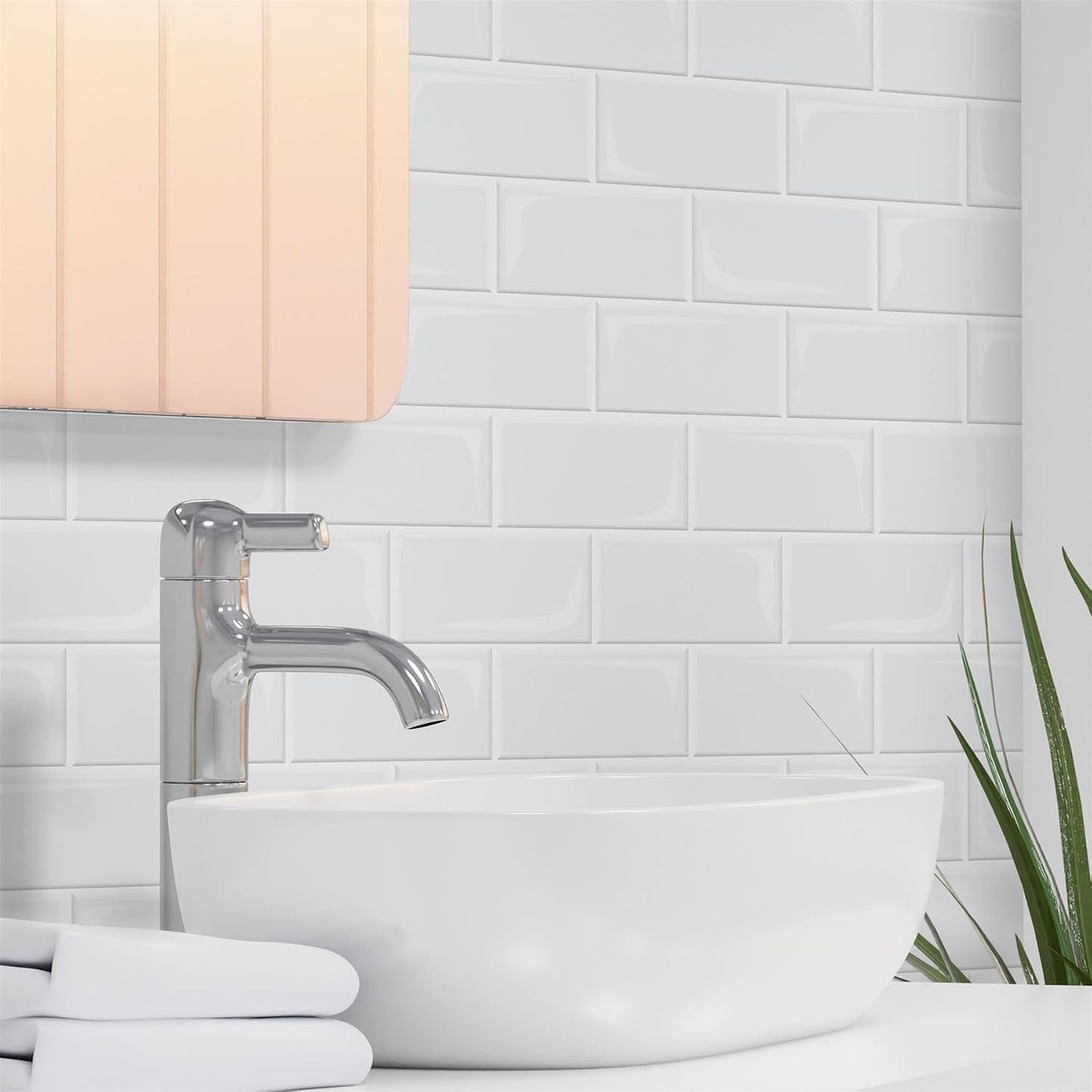 WALPLUS 20 Sheets Peel and Stick Kitchen Backsplash Tile Stickers Self Adhesive Stick on Subway Tile 12" x 6" Bathroom Splashback Water Heat Resistant 3D Wall Tiles Pure White Gray