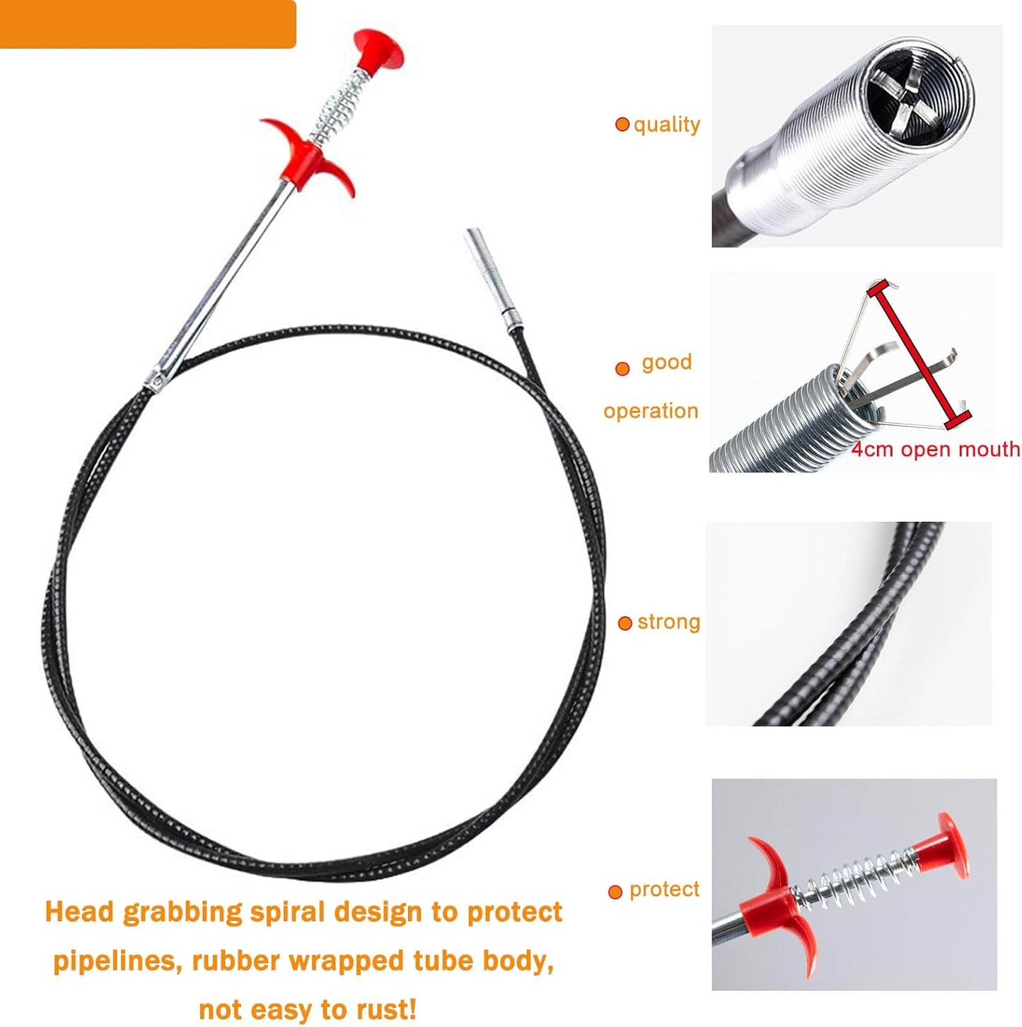62inch Drain Clog Remover Toilet Snake Plumbing Snake Grabber Reacher Tool with Spiral 4-Claw Grabber-Spring,Unclogs Hair&Sundries&Keys/Jewelry/Clothes,for Kitchen/Bathtub/Sewer/Toilet