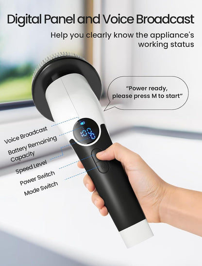 KEIMI Electric Spin Scrubber, Cordless Shower Cleaning Brush with 8 Replaceable Brush Heads, 3 Speeds, Extension Handle, Digital Display, IPX7 Power Scrubber for Bathroom, Tub, Tile and Floor