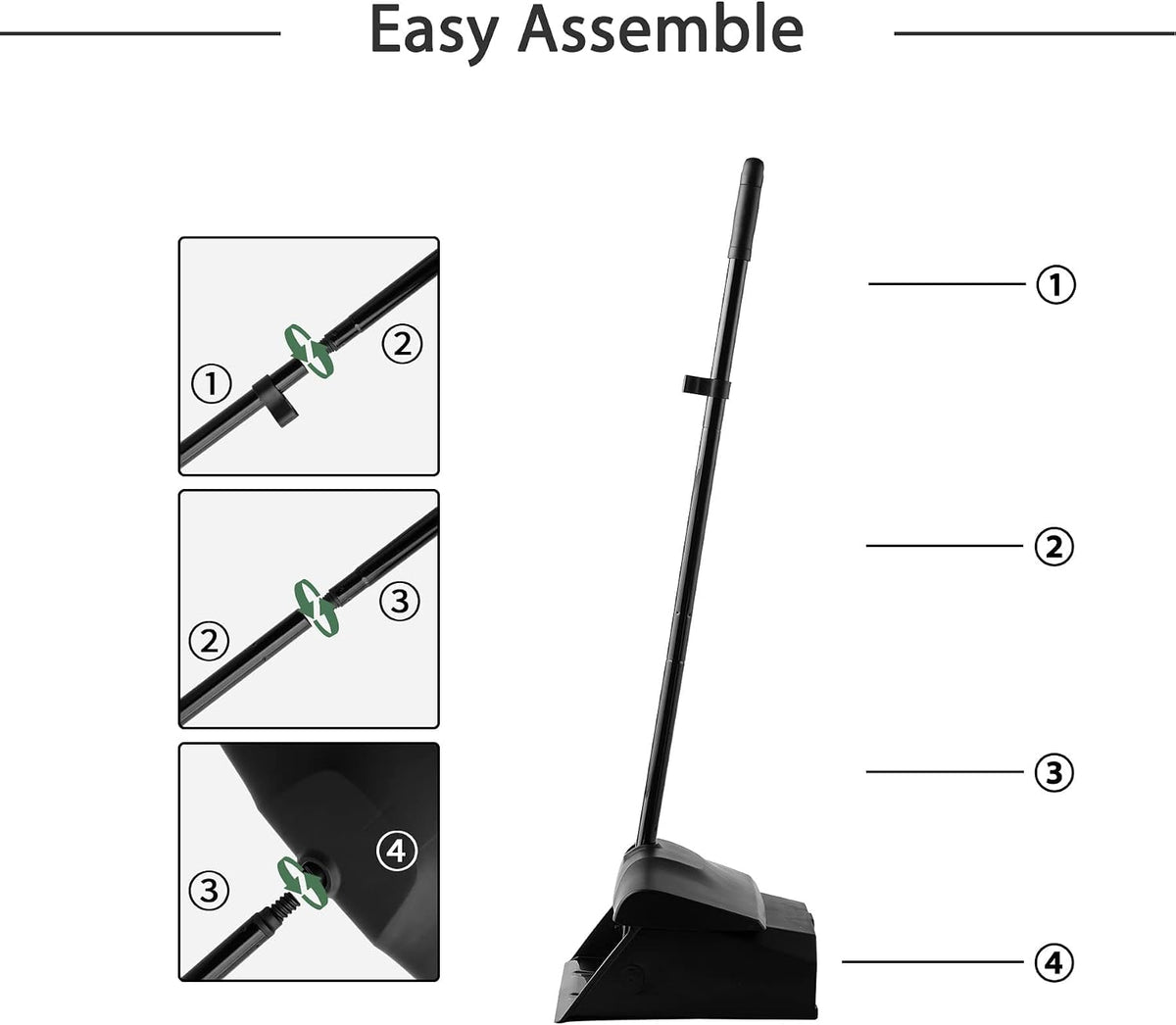 Eyliden Commercial Angle Broom and Dustpan Combo with Long Handle and Lid | High Capacity, Upright Locking Mechanism, Windproof Outdoor Dustpan and Broom Combo for Garden Yard Patio Commercial Garage