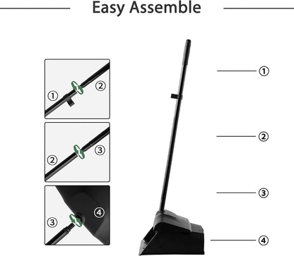 Eyliden Commercial Angle Broom and Dustpan Combo with Long Handle and Lid | High Capacity, Upright Locking Mechanism, Windproof Outdoor Dustpan and Broom Combo for Garden Yard Patio Commercial Garage