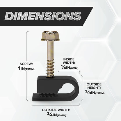 THE CIMPLE CO Single Cable Clips with Screws - 1/4 Inch Coaxial Cable Clamps Outdoor - Exterior Cord Management for Coax, CAT Ethernet, Electrical Wire - Screw Clamps for Wires - 100 PCS, Black