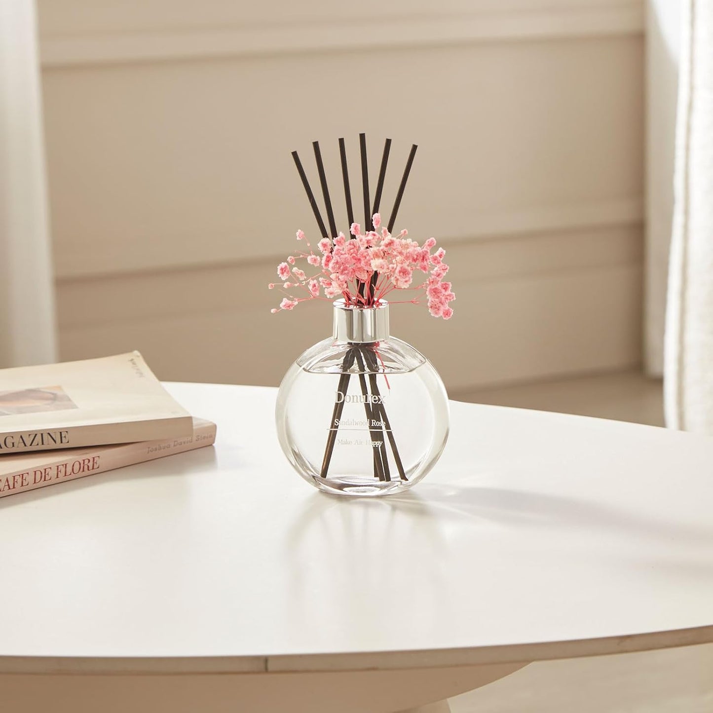 Flower Reed Diffuser Set 5.07oz Satin Rose Scent Diffuser with Sticks Home Fragrance Reed Diffuser for Bathroom Shelf Decor