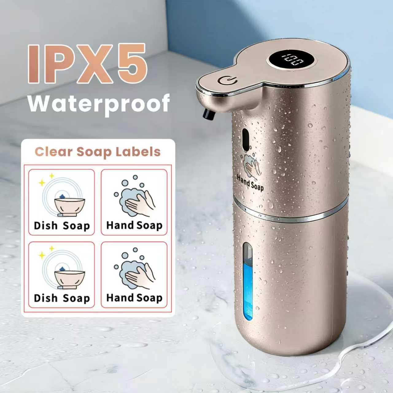 Automatic Soap Dispenser, Touchless Liquid Soap Dispensers, USB Rechargeable, 6-Level Adjustable Volume Control, 12.8oz/380ml, Wall Mount for Kitchen, Bathroom, Free Stickers (Gold)