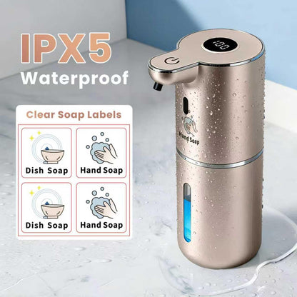Automatic Soap Dispenser, Touchless Liquid Soap Dispensers, USB Rechargeable, 6-Level Adjustable Volume Control, 12.8oz/380ml, Wall Mount for Kitchen, Bathroom, Free Stickers (Gold)