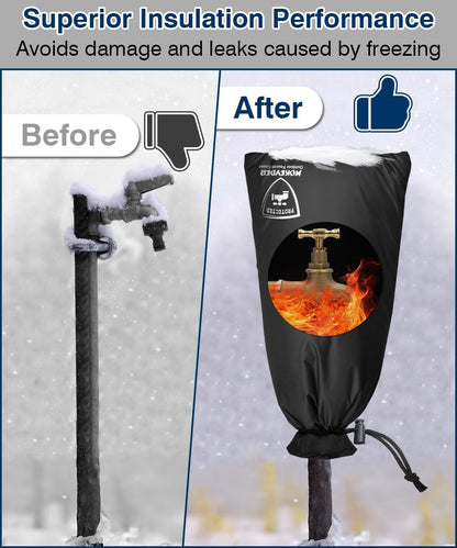 Enlarge Outdoor Faucet Cover for Winter Freeze Protection, 13” W x 25" H Hose Bib Covers Socks for Garden Lawn Faucets & Yard Hydrant, Reusable Long Insulated Spigot Cover, Black, 1 Pack