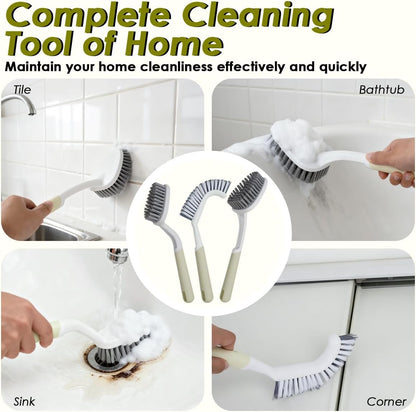 3 Pack Shower Scrub Brush Set, Stiff Bristles Grout Cleaner Brush, Scrub Brushes for Cleaning Bathtub, Bathroom, Shower, Tile, Carpet, Kitchen, Sink, Floor (Green)