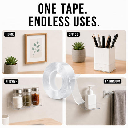 Nano Tape Double Sided Heavy Duty 1/2''×10Ft Removable Washable No Residue | Clear Adhesive Tape Multipurpose Mounting Tape for Wall, Carpet, Pictures, Home Decor, Office & DIY