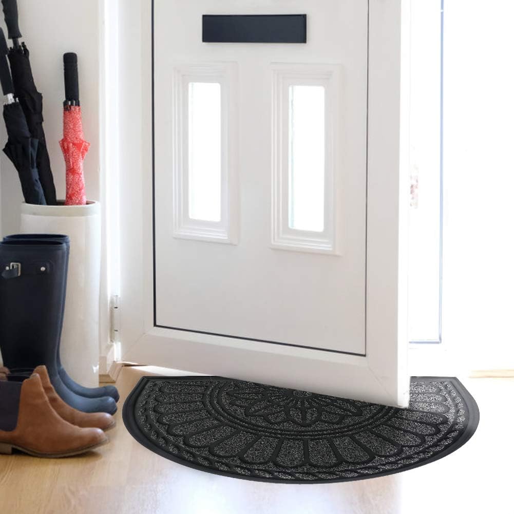Mibao Front Door Mat Indoor Outdoor Entrance, Semicircular Entrance Mat, Half Round Waterproo Non-Slip Durable Rubber Door Mats, Low Profile Heavy Duty Doormat for Garage, Patio, 30" x 18", Yellow