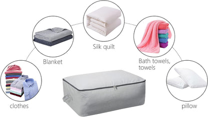 2PCS Canvas Storage Bag, 12OZ Thick Soft Breathable Closet Organizer for Beddings, Comforters, Pillows, Blankets, Clothes, 25.6×18.5×8.7inch, Beige