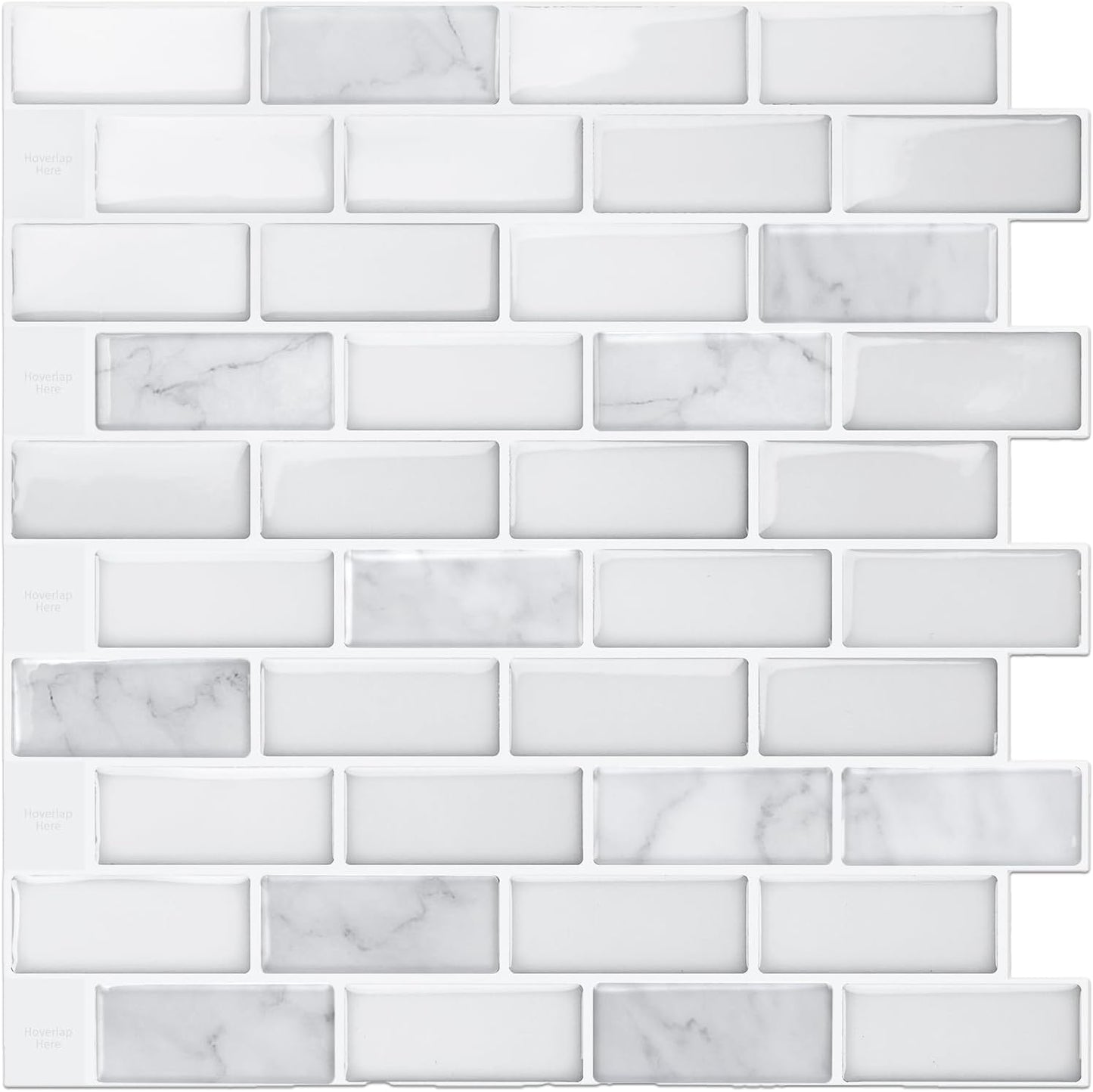 LONGKING Self-Adhesive Kitchen Backsplash, Marble Look Decorative Tiles (10 Tiles)