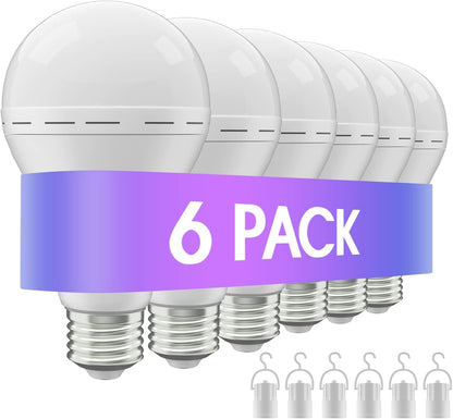 Emergency Rechargeable Led Light Bulb with Hook,Stay Lights Up When Power Failure, 1500mAh 12W 60W Equivalent LED Light Bulbs for Home, Camping, Hiking, 4 Pack