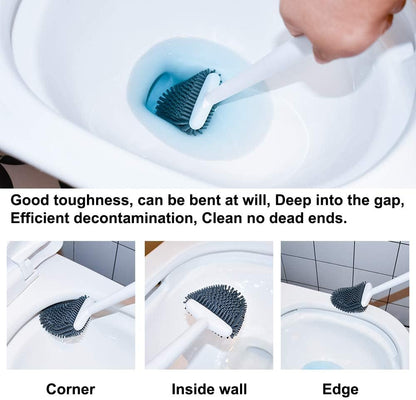 Sellemer Toilet Brush and Holder Set - Flexible Toilet Bowl Brush Head with Silicone Bristles, Compact Size for Storage and Organization, Ventilation Slots Base (1 Pack, Silver)