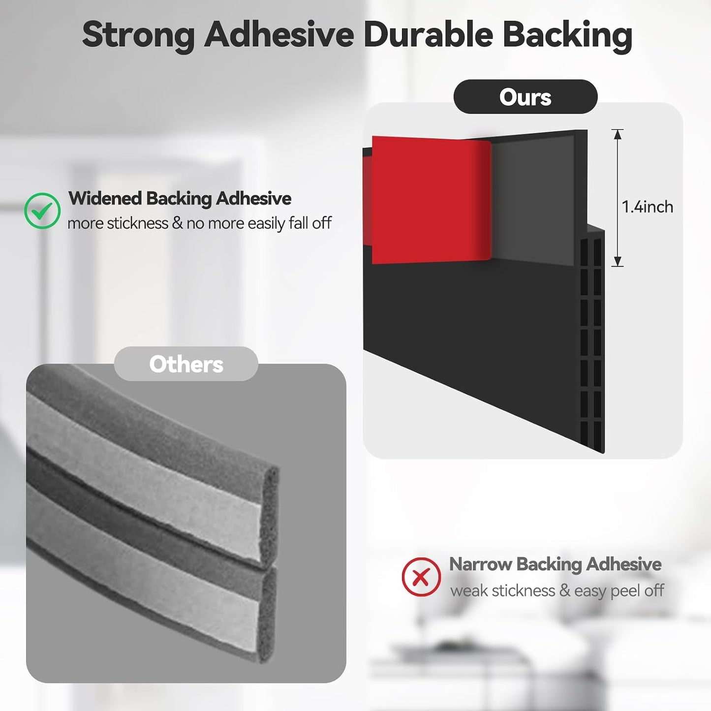Door Draft Stopper, Ohuhu 39"L x 2"W Silicone Weather Stripping Under Door Seal for Exterior Interior Doors, 1" Widened Strong Adhesive, Soundproof Door Sweep Strip to Block Cold, Noise, Light Pests