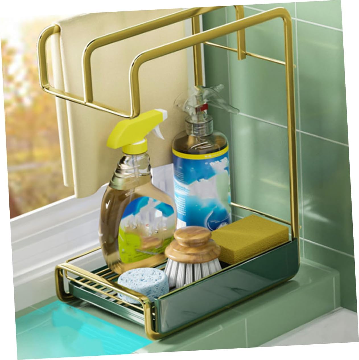 VICASKY Punch Wall Mounted Kitchen Drain Stand with Gold Iron Construction Multifunctional Storage Rack for Sponge and Cloth Space Saving Accessory for Organized Cleaning Tools