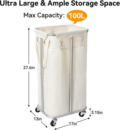 WOWLIVE Laundry Hamper with Wheels 260L Rolling Laundry Basket 3 Section Organizer Laundry Cart with Steel Frame and Removable Bags Large Dirty Clothes Hamper Dorm Room Storage for Bedroom