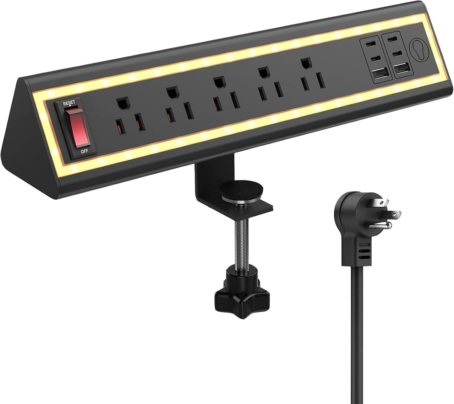 Desk Clamp Power Strip with Nightlight, 40W Fast Charging, 10FT Extension Cord, 4x20W USB-C & 2 USB Ports, 5 AC Outlets, Fits 1.69-Inch Table Edges