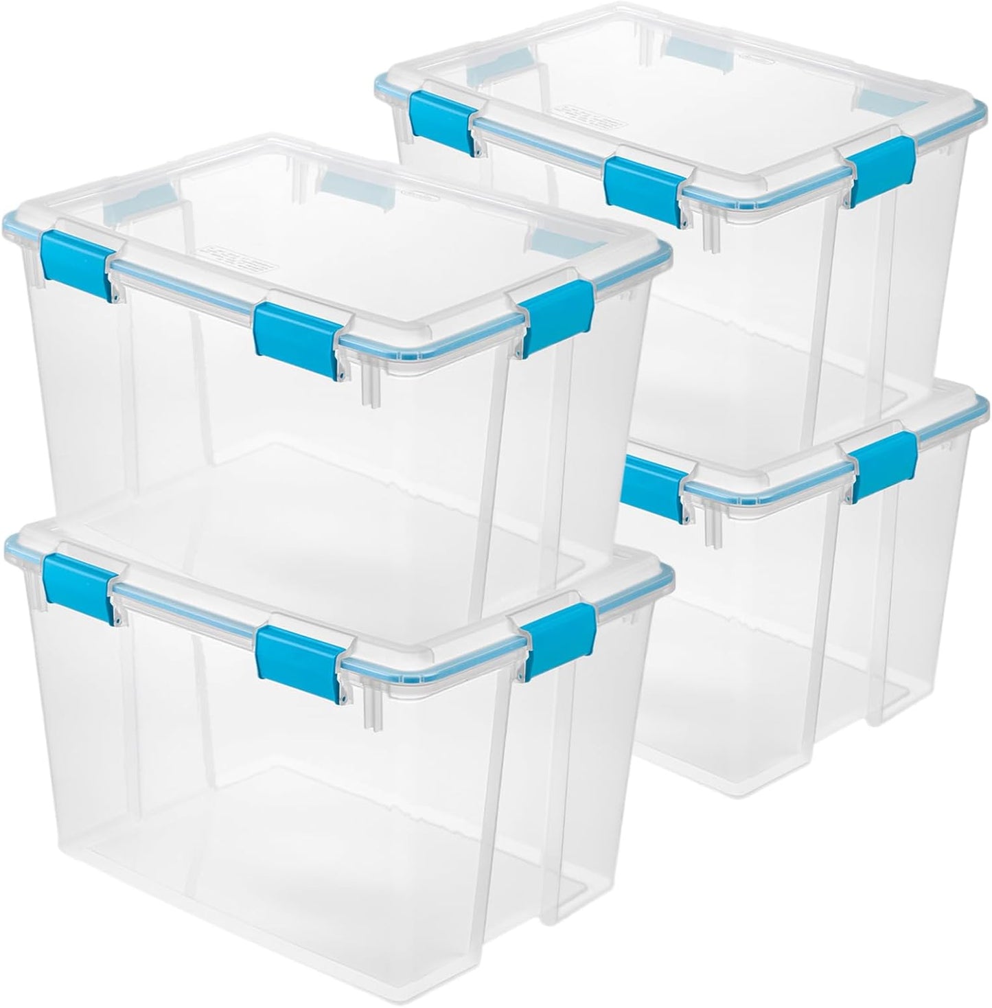Sterilite 4-Pack Gasket Box, Home Storage Organizer Bins with Lids, 37 Quart – Stackable Clear Plastic Containers for Bedroom, Bathroom, Garage, Basement, or Attic