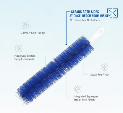 Double-Sided Window Screen Brush with Squeegee, Reaches Both Sides from Inside, Fiberglass Bristles for Mesh and Glass (1 PC)