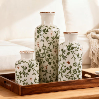 Ceramic Vase Set of 3 – Small Flower Vases, Modern Farmhouse Boho Flower Vases for Home Decor, Rustic Pottery Vases for Centerpieces, Living Room, Shelf, Fireplace, Entryway Decor, Table or Cabinet