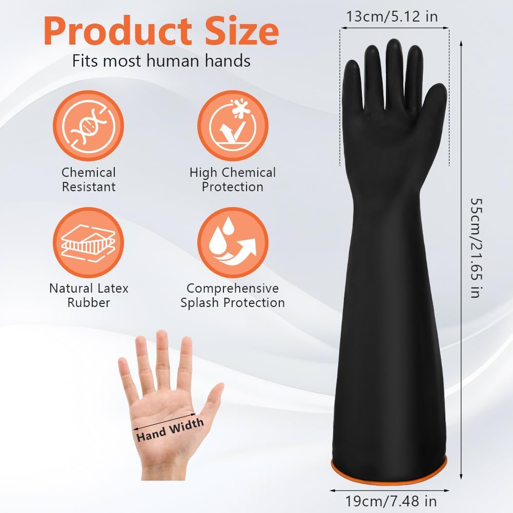 AUAUY 14"/18" Chemical Resistant Gloves, Reusable Heavy-Duty Rubber Gloves, Non-Slip Large Rubber Gloves, 1 Pair