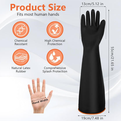AUAUY 14"/18" Chemical Resistant Gloves, Reusable Heavy-Duty Rubber Gloves, Non-Slip Large Rubber Gloves, 1 Pair