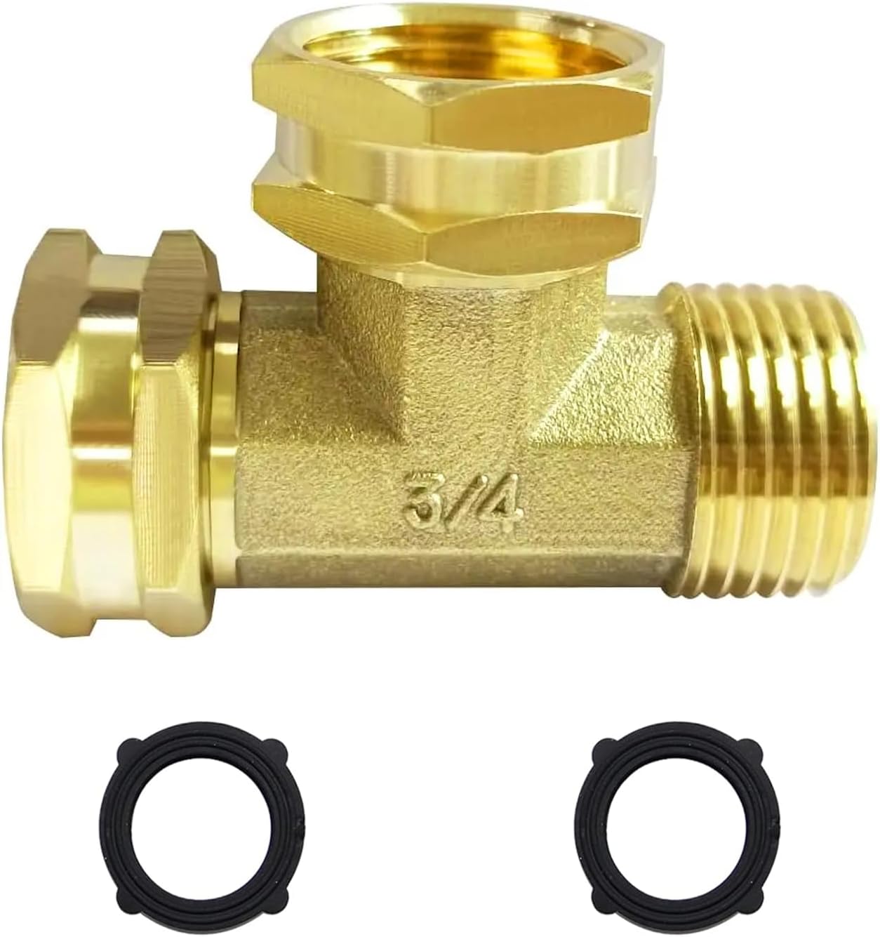 2PCS Brass 3/4" GHT Garden Hose Splitter Body Backyard 2 Way Y Shaped Swivel Connector Threaded Pipe Fitting Coupler Adapter with Washer