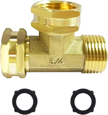 2PCS Brass 3/4" GHT Garden Hose Splitter Body Backyard 2 Way Y Shaped Swivel Connector Threaded Pipe Fitting Coupler Adapter with Washer