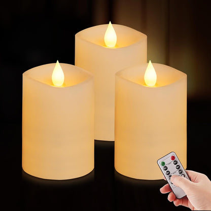 3x3 Flameless Candles with Remote Set of 2, 3 inch Battery Candles Flickering with Timer, LED Pillar Candle for Indoor/Outdoor, White
