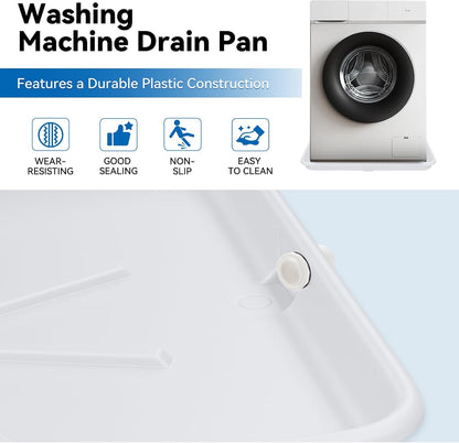 30x32inch Washing Machine Drain Pan, with Raised Edge, Features a Heavy Durable Plastic, Floor Protector - Protects Floors from Leaksf, with 1" Drain Fittings, Black
