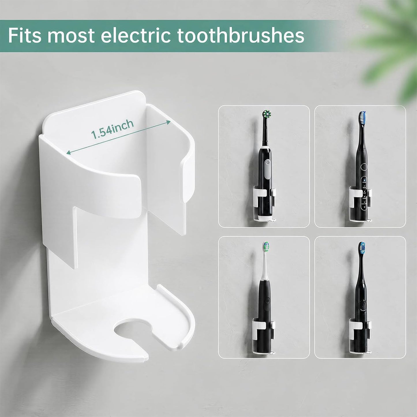 Adhesive Electric Toothbrush Holder Wall Mounted, Aluminum Black 2 Pack | Shower Tooth Brush Storage Organizer for Bathroom, Hanging Electric Toothbrush Storage Stand for Wall