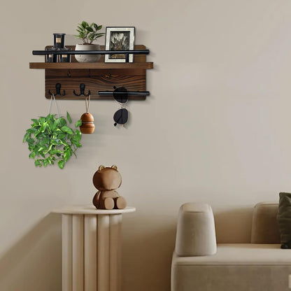 Wooden Key and Mail Holder Wall Mount with 5 Hooks for Entryway Decor | Hold keys&mail,Solid natural wood,Sturdy metal hooks,Easy wall mount,Rustic farmhouse decor