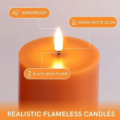 Eywamage White Real Wax Flameless Pillar Candles with Remote, Flickering Flat Top LED Battery Candles Set of 3
