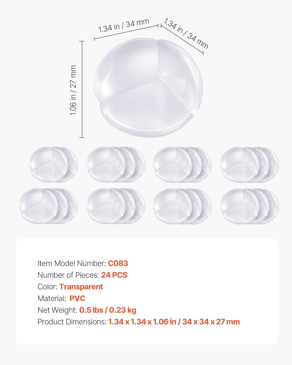 VEVOR Corner Protectors Baby Proofing, 24 Pack, Clear & Transparent Table Corner Guards Covers for Baby Safety, 1.34-inch Depth, 0.28-inch Thickness, Strong Adhesive, Cushion for Furniture Sharp Edges