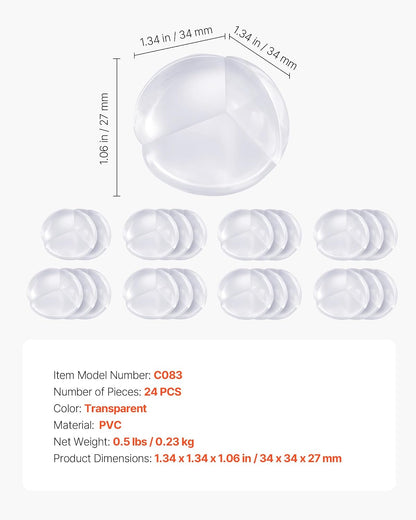 VEVOR Corner Protectors Baby Proofing, 24 Pack, Clear & Transparent Table Corner Guards Covers for Baby Safety, 1.34-inch Depth, 0.28-inch Thickness, Strong Adhesive, Cushion for Furniture Sharp Edges