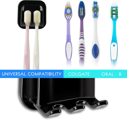 2 PCS Self-Adhesive Toothbrush Holders Wall Mounted, Water Proof Toothbrush Hook, 3 in 1 with Toothbrush Hanger Toothpaste Holder and Gargle Cup Holder for Bathroom Shower (White)