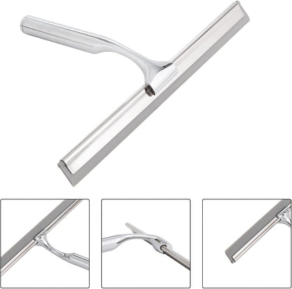 Ettori Shower Squeegee Clear Glass Wall Cleaner Stainless Steel with Suction Storage Hook -10'', Chrome