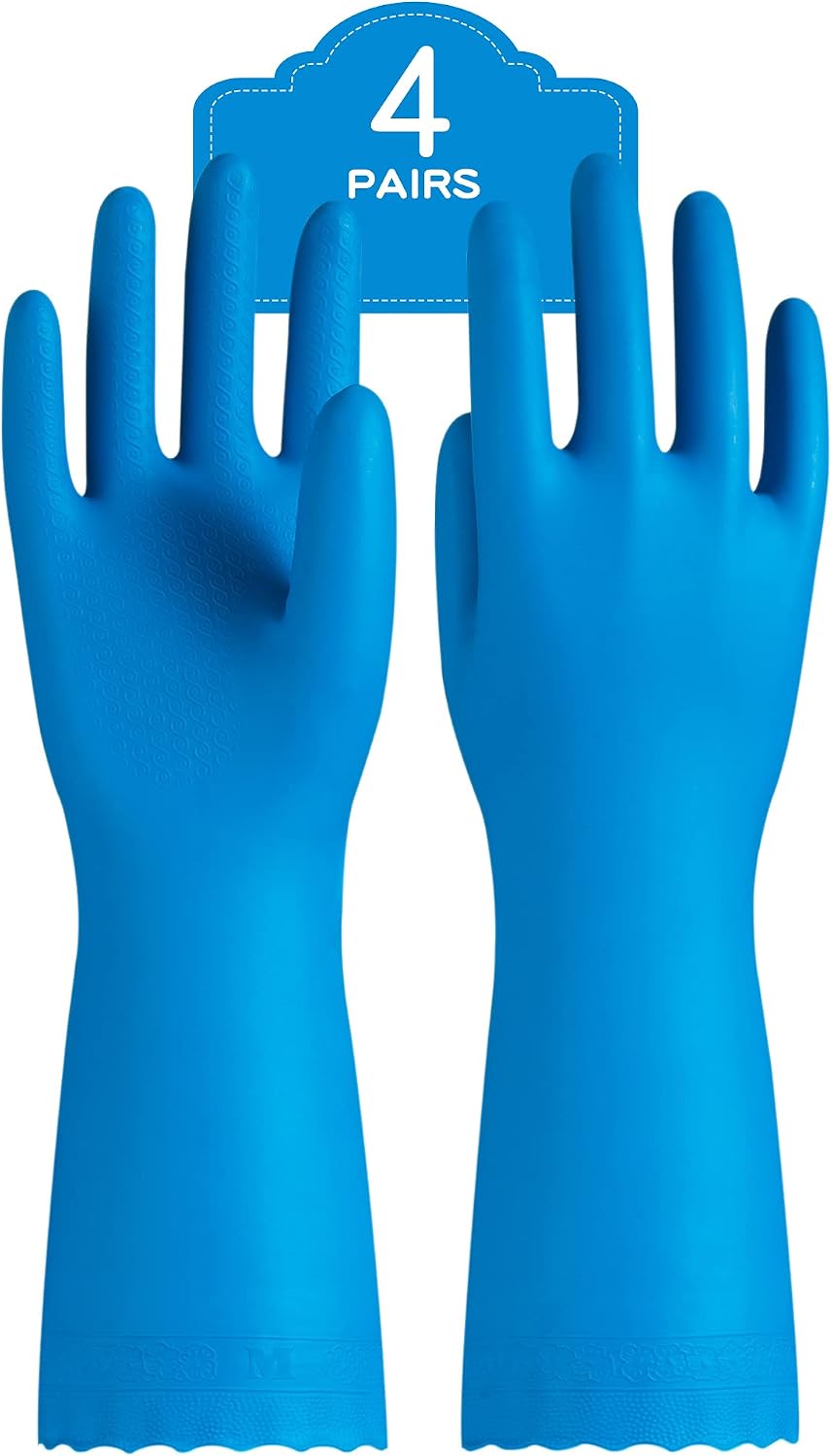 PACIFIC PPE 4 Pairs Reusable Dishwashing Cleaning Gloves with Latex Free, Cotton Lining, Kitchen Gloves, Purple, Large