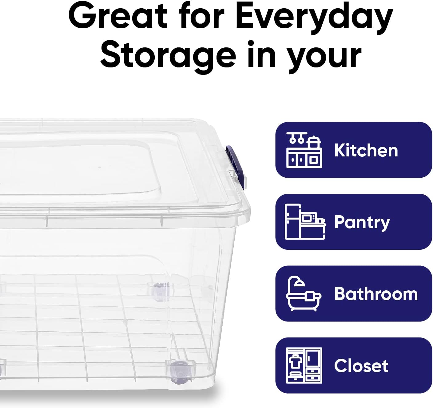 Superio Under Bed Storage Containers with Wheels (2 Pack), Flat Clear Storage Bin Stackable Large Storage Latch Box with Lids Store Cloths, Bedding, Linen, For Under The Bed, Garage, Home