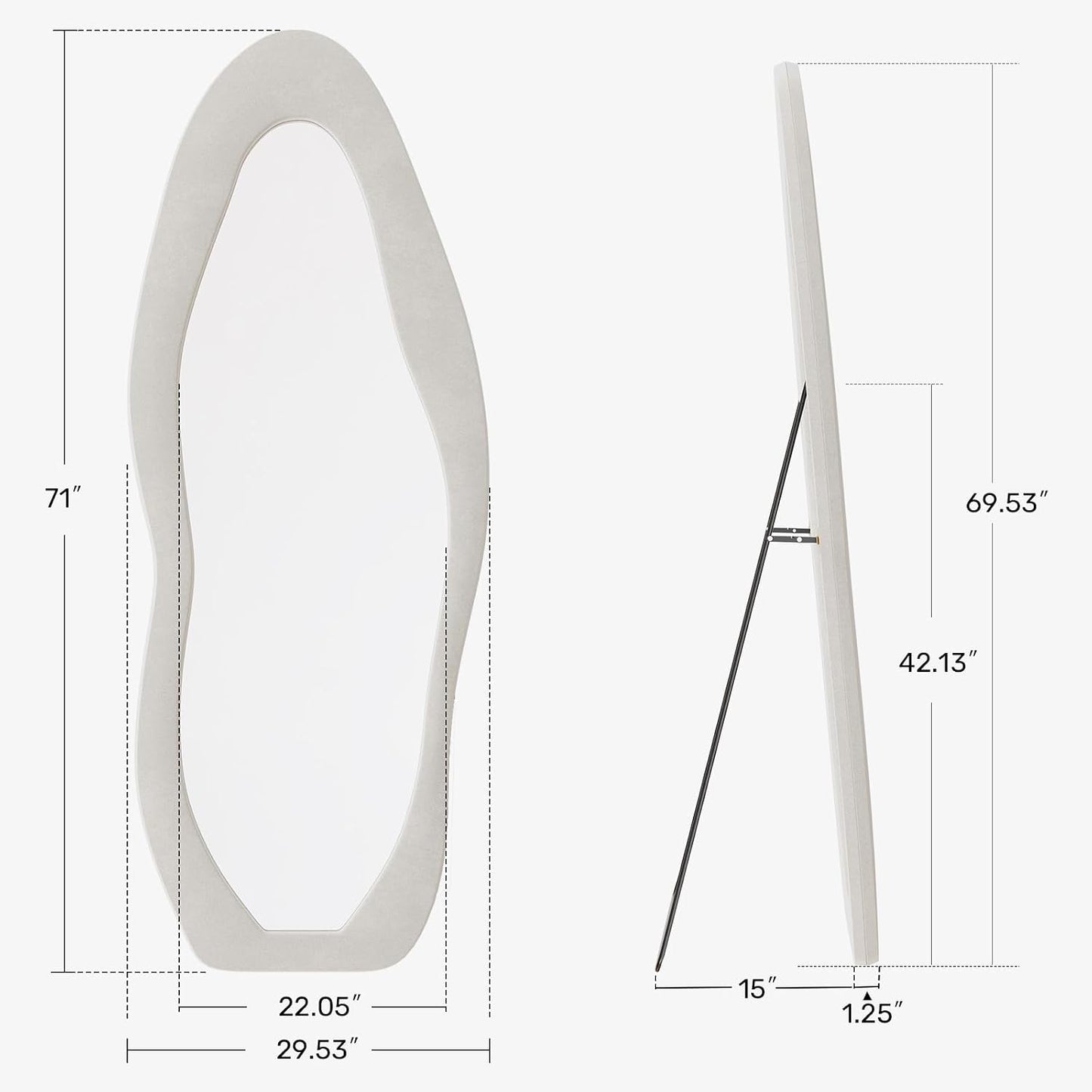 71"x32" Flannel Full Length Mirror, Arched Mirrors Full Length with Stand, Flannel Floor Mirror for Bedroom and Living Room, Full Body Mirror Hanging or Leaning, White